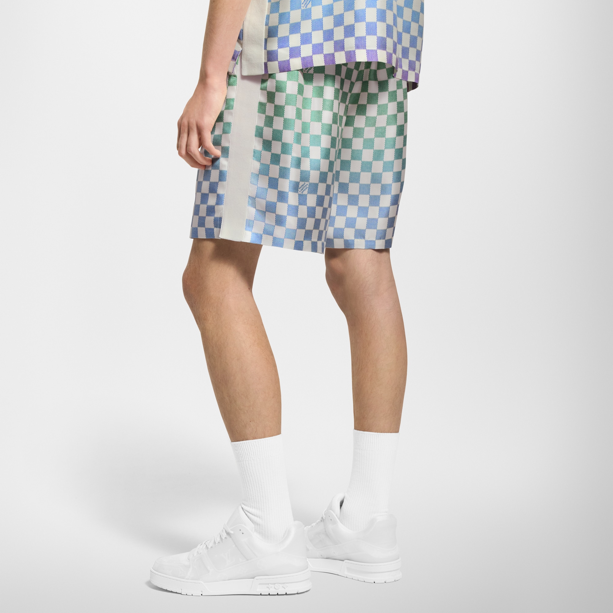 Shorts in seta con motivo Damier effetto sfumato stampato  in Uomo