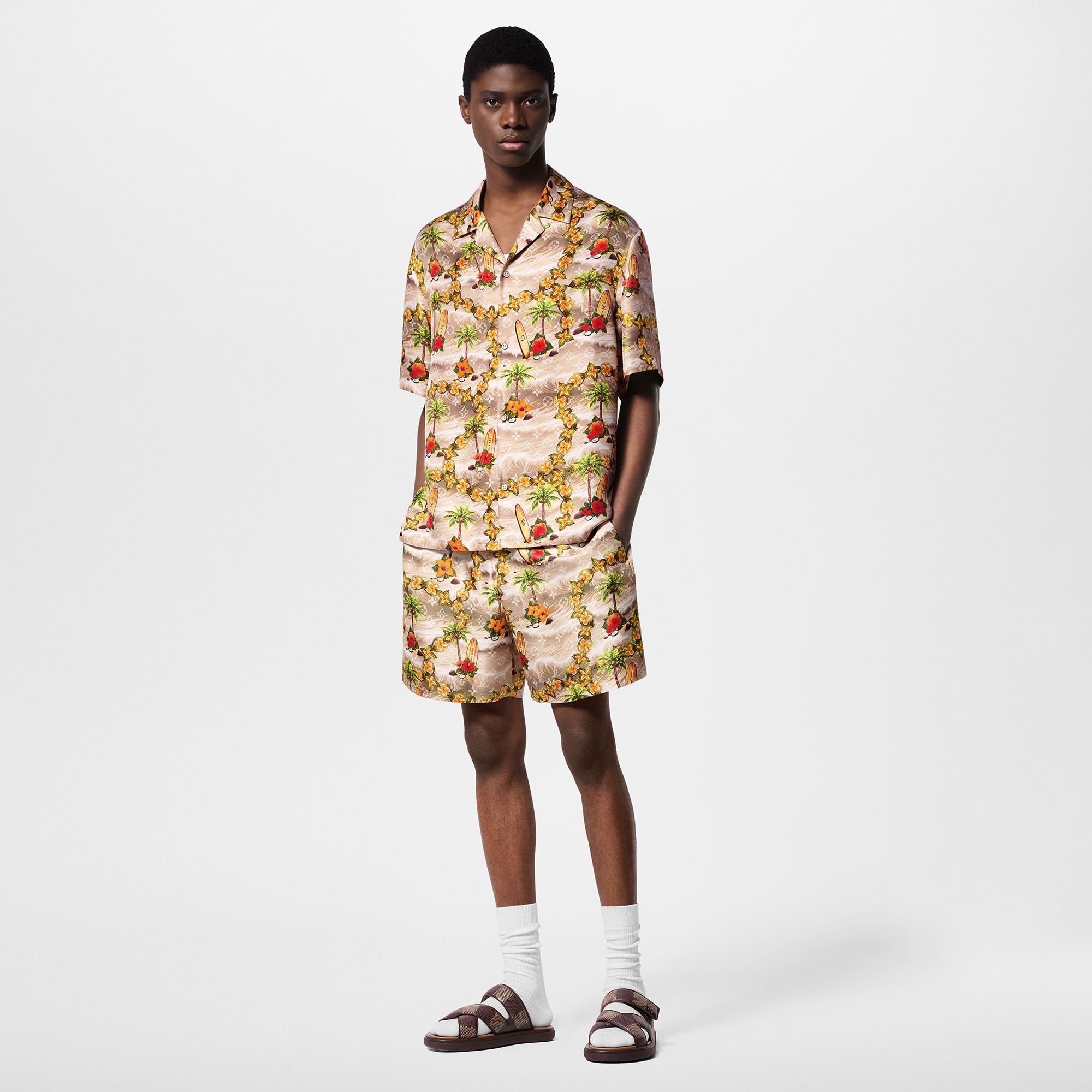 Shorts in seta con motivo Monogram e coulisse  Uomo Abbigliamento Pantaloni | LOUIS VUITTON (Zoom prodotto)