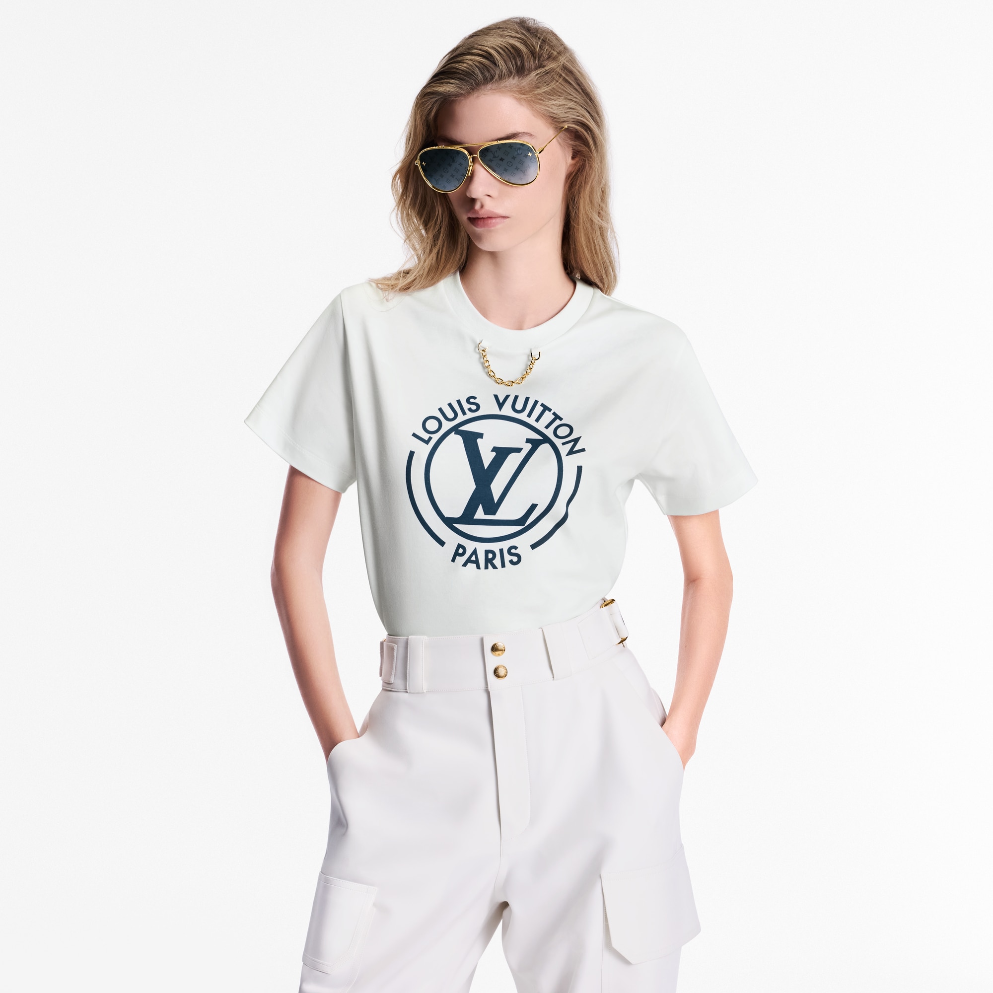 T-shirt con logo LV Circle floccato  Donna Abbigliamento Camicie e T-Shirt | LOUIS VUITTON (Zoom prodotto)