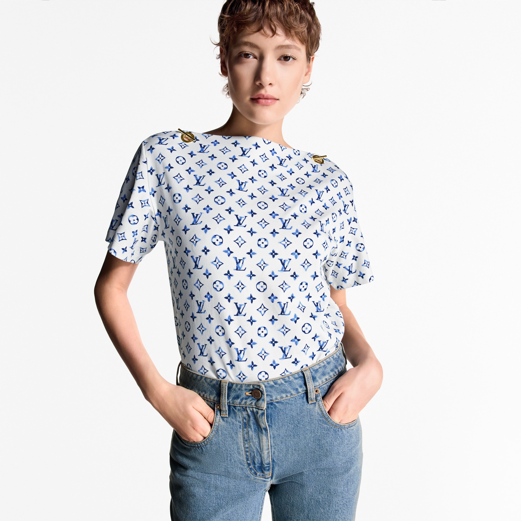 T-shirt con motivo Monogram Aquarelle e occhielli  Donna Abbigliamento Camicie e T-Shirt | LOUIS VUITTON (Zoom prodotto)