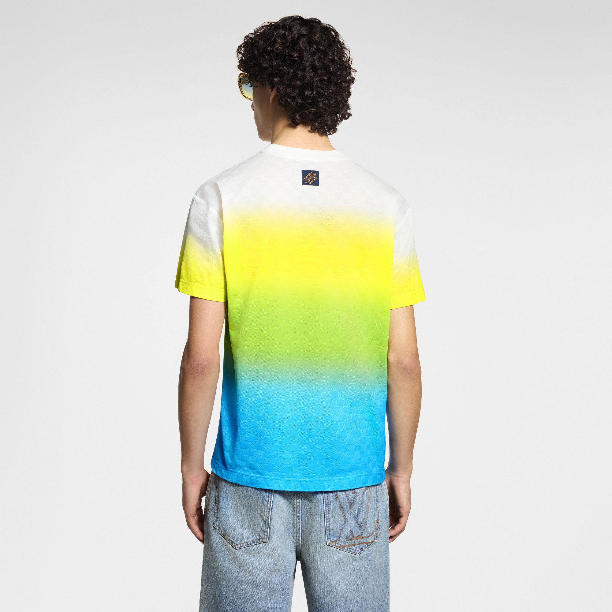 T-shirt in cotone con motivo Damier effetto sfumato in trama jacquard  Uomo Abbigliamento T-Shirt e Polo | LOUIS VUITTON (Zoom prodotto)