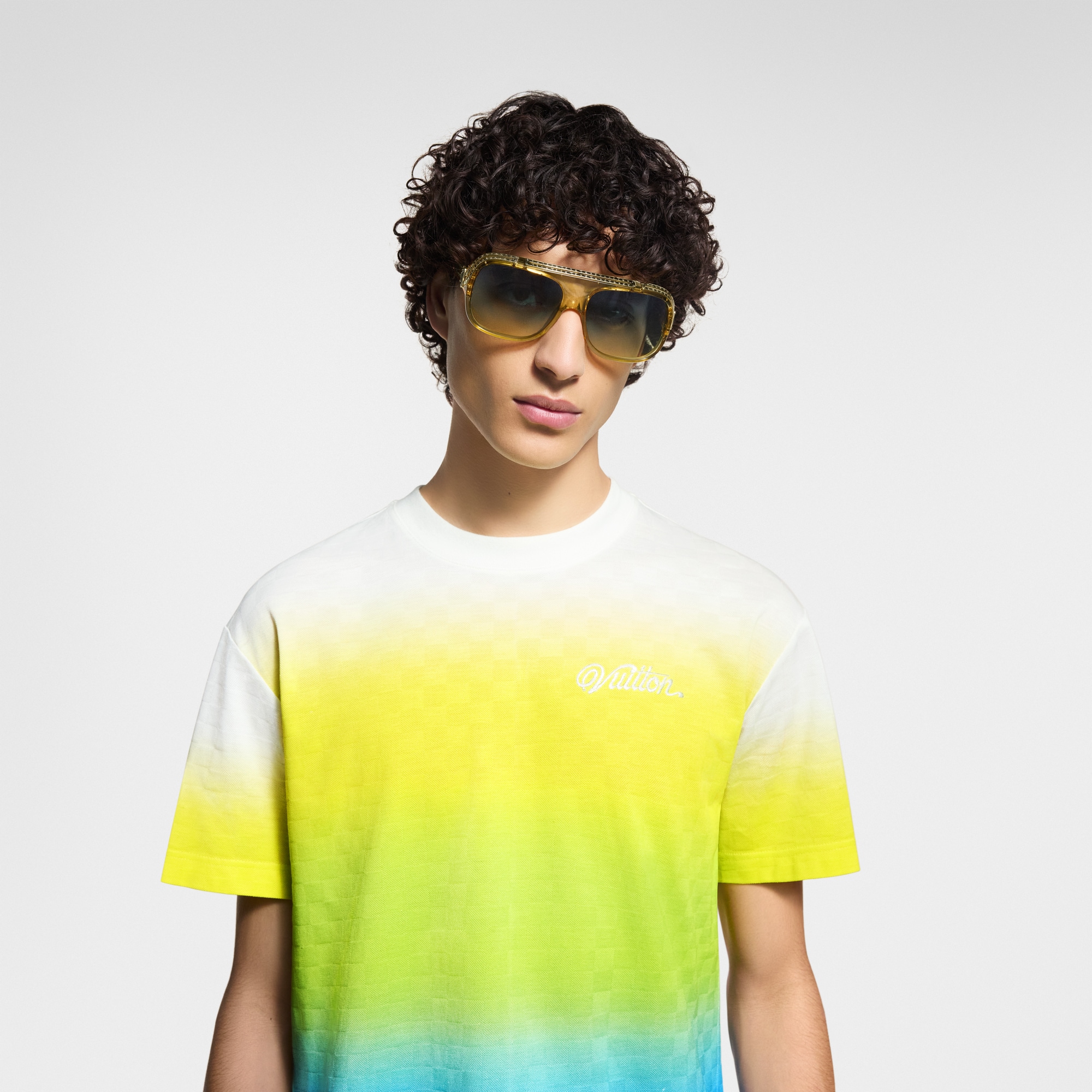 T-shirt in cotone con motivo Damier effetto sfumato in trama jacquard  Uomo Abbigliamento T-Shirt e Polo | LOUIS VUITTON (Zoom prodotto)