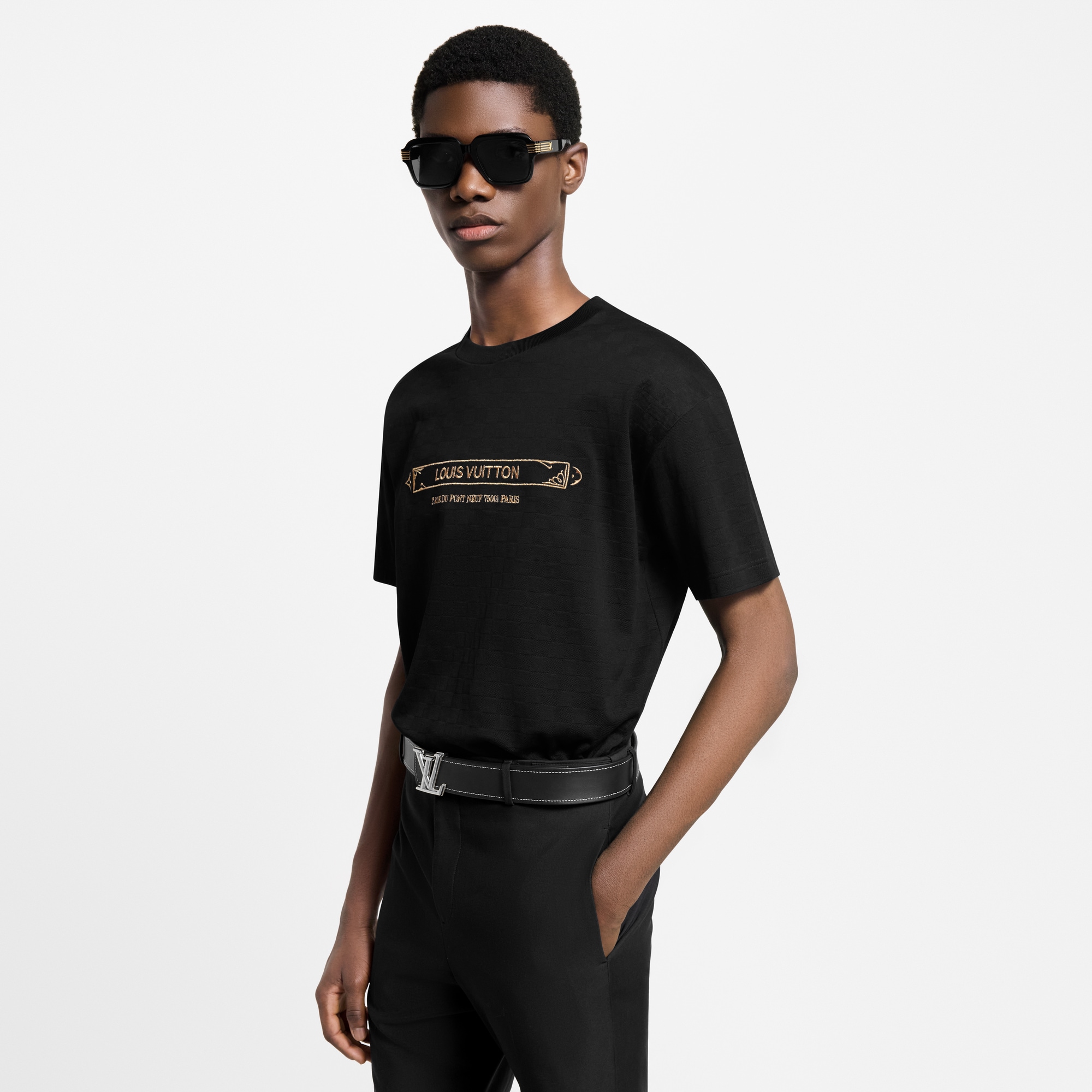 T-shirt in piqué con motivo Damier e decori  Uomo Abbigliamento T-Shirt e Polo | LOUIS VUITTON (Zoom prodotto)