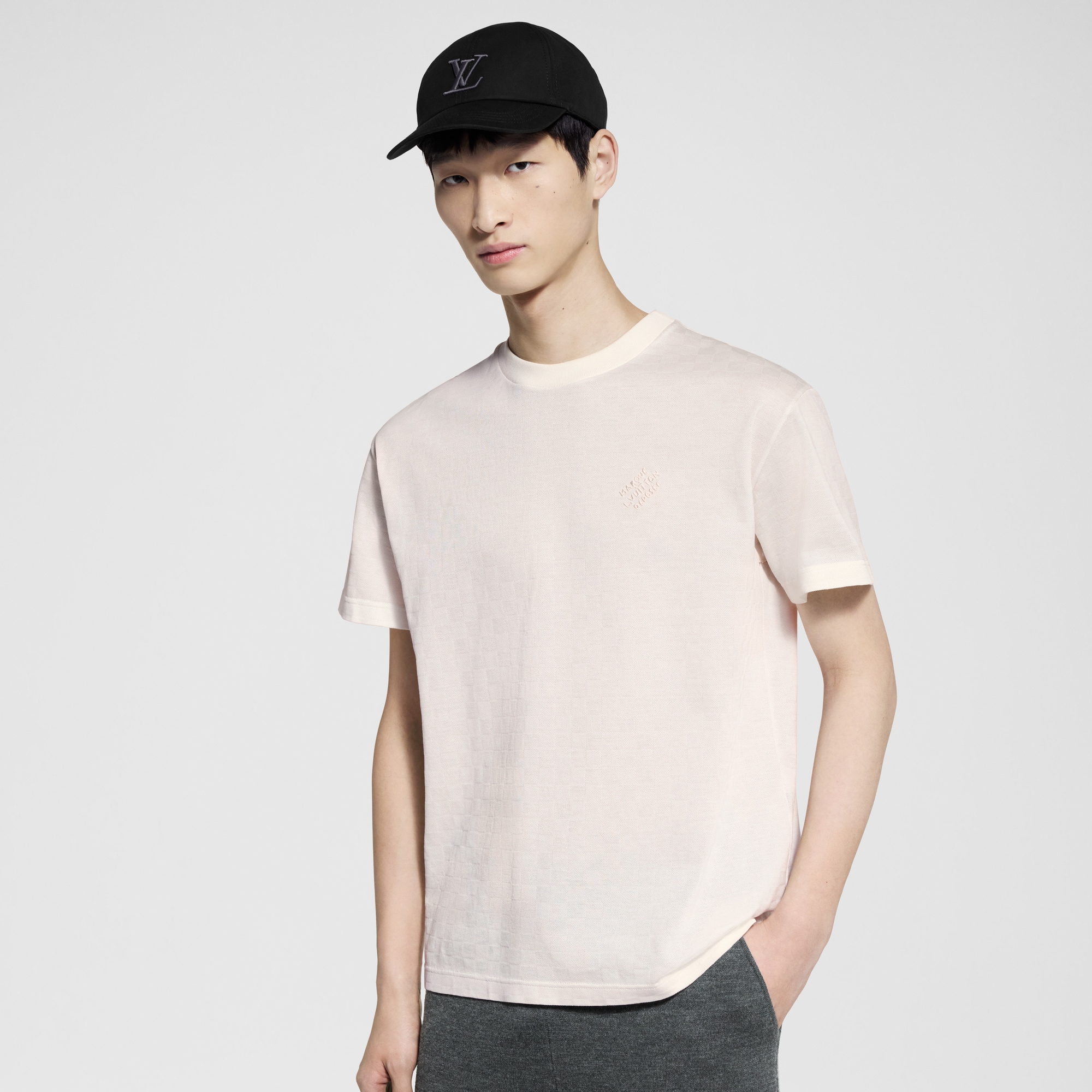 T-shirt in piqué di cotone con motivo Damier  Uomo Abbigliamento T-Shirt e Polo | LOUIS VUITTON (Zoom prodotto)