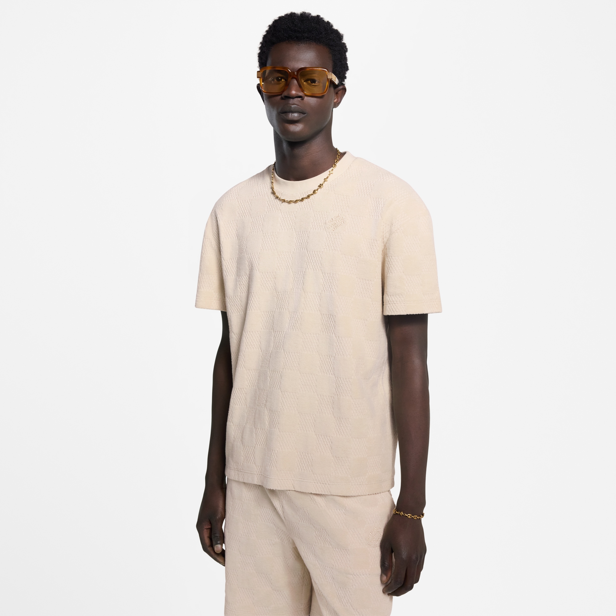 T-shirt in spugna con motivo Damier  Uomo Abbigliamento T-Shirt e Polo | LOUIS VUITTON (Zoom prodotto)