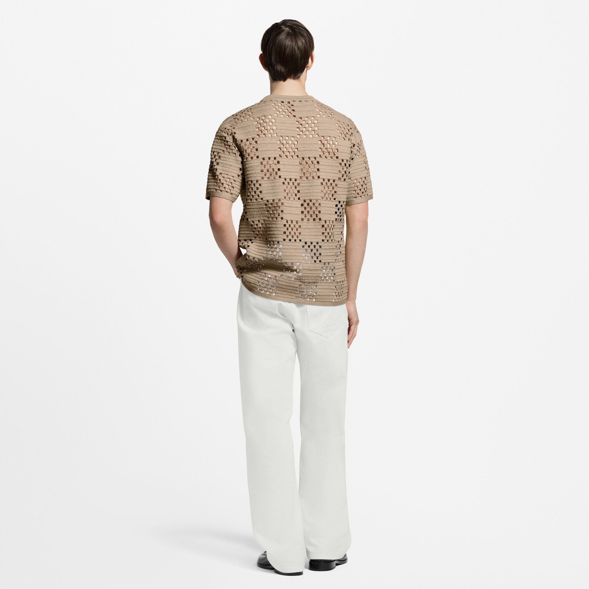 T-shirt in tessuto effetto raffia con motivo Damier  Uomo Abbigliamento T-Shirt e Polo | LOUIS VUITTON (Zoom prodotto)