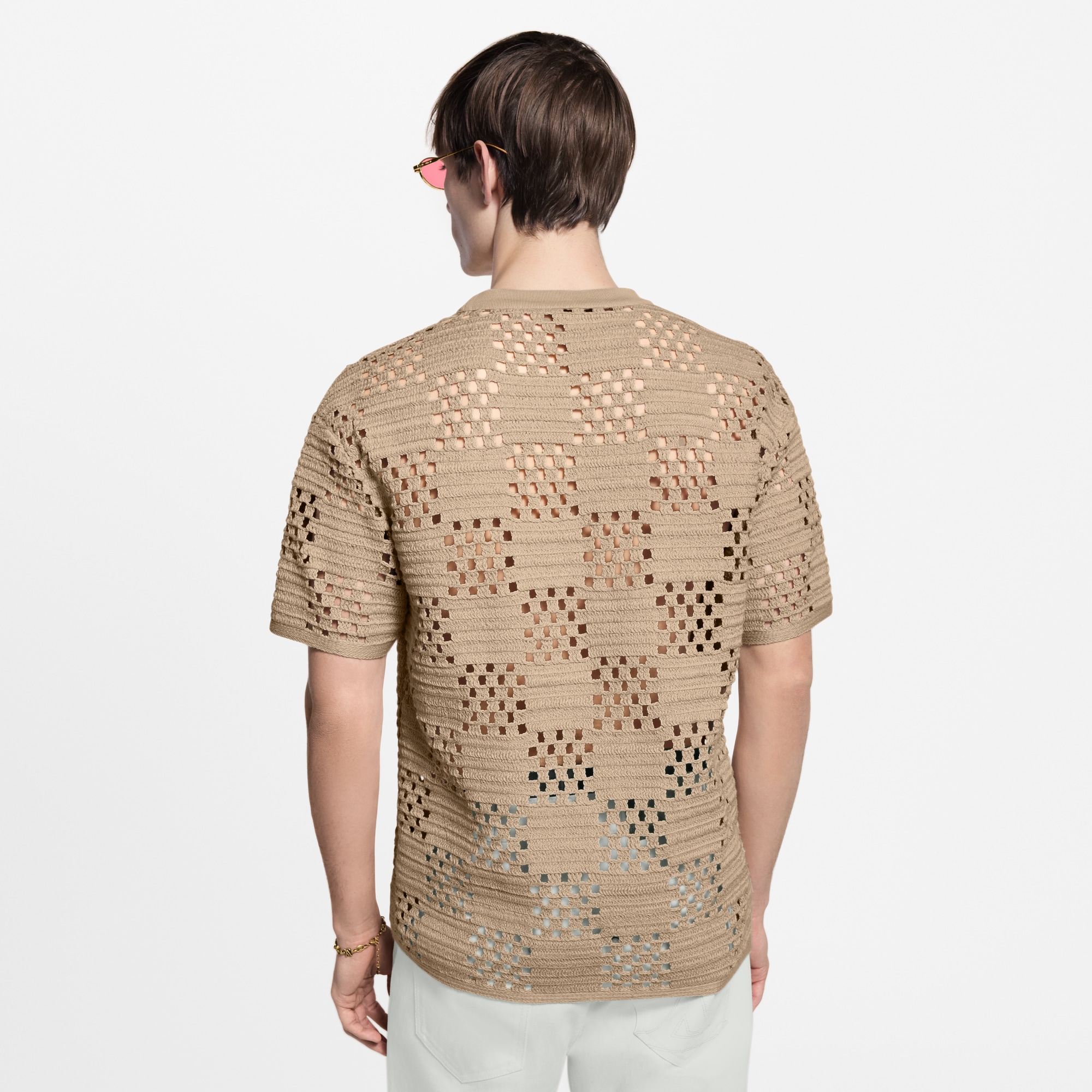 T-shirt in tessuto effetto raffia con motivo Damier  Uomo Abbigliamento T-Shirt e Polo | LOUIS VUITTON (Zoom prodotto)