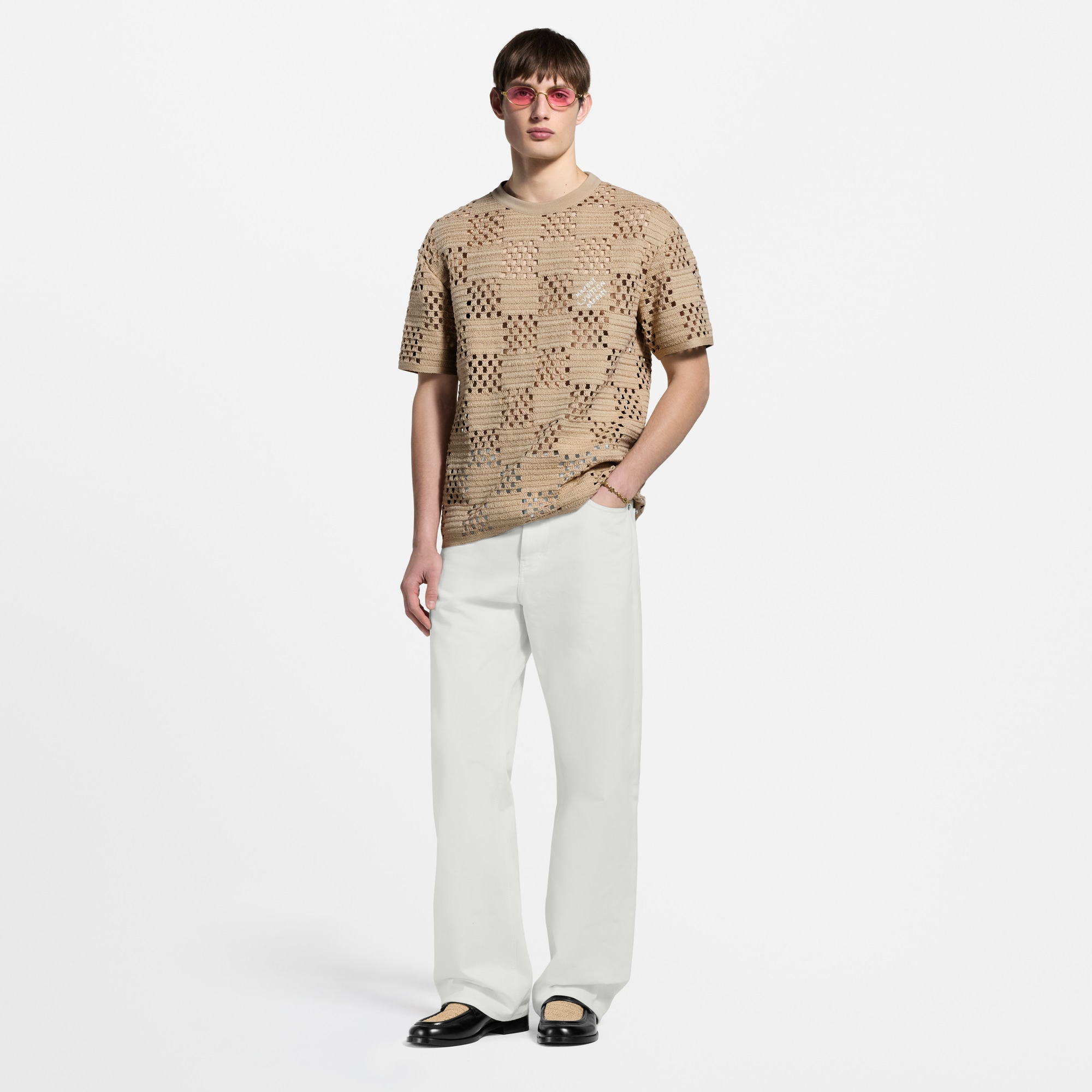 T-shirt in tessuto effetto raffia con motivo Damier  Uomo Abbigliamento T-Shirt e Polo | LOUIS VUITTON (Zoom prodotto)