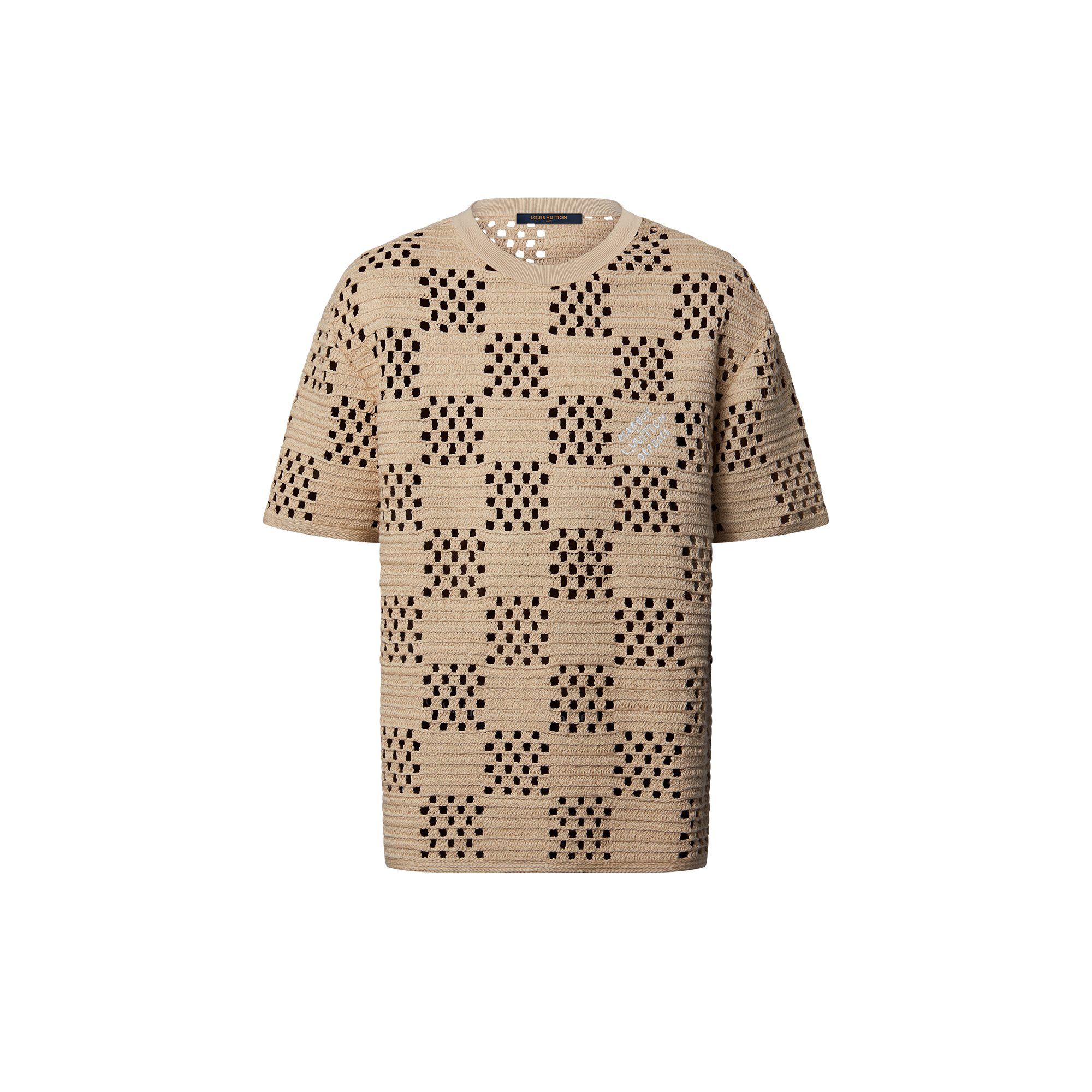 T-shirt in tessuto effetto raffia con motivo Damier  Uomo Abbigliamento T-Shirt e Polo | LOUIS VUITTON (Zoom prodotto)