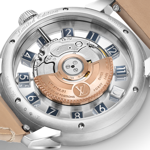 Tambour Spin Time Air Flying Tourbillon, orologio automatico, 42,5 mm, oro bianco Orologi Tutti gli orologi } | LOUIS VUITTON (Zoom prodotto)