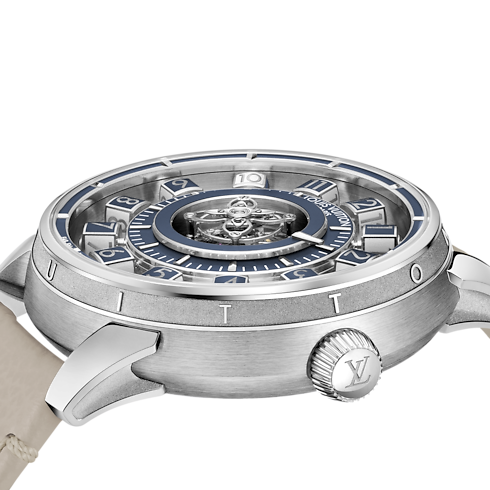 Tambour Spin Time Air Flying Tourbillon, orologio automatico, 42,5 mm, oro bianco Orologi Tutti gli orologi } | LOUIS VUITTON (Zoom prodotto)