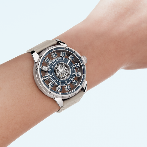 Tambour Spin Time Air Flying Tourbillon, orologio automatico, 42,5 mm, oro bianco Orologi Tutti gli orologi } | LOUIS VUITTON (Zoom prodotto)