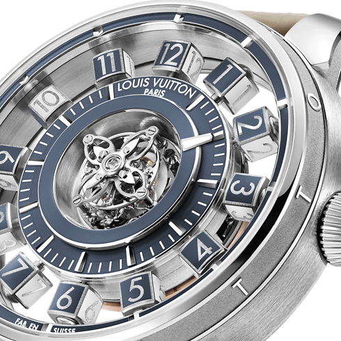 Tambour Spin Time Air Flying Tourbillon, orologio automatico, 42,5 mm, oro bianco Orologi Tutti gli orologi } | LOUIS VUITTON (Zoom prodotto)