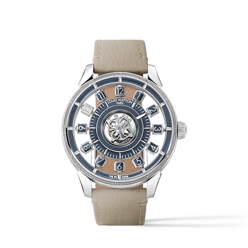 Tambour Spin Time Air Flying Tourbillon, orologio automatico, 42,5 mm, oro bianco Orologi Tutti gli orologi } | LOUIS VUITTON (Zoom prodotto)