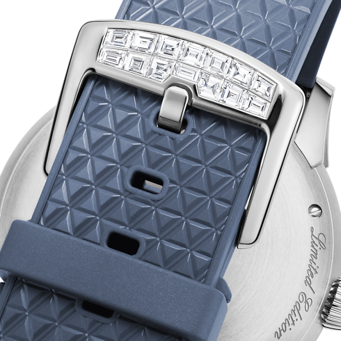 Tambour Spin Time, orologio automatico, 39,5 mm, oro bianco, occhio di falco e diamanti Orologi Tutti gli orologi } | LOUIS VUITTON (Zoom prodotto)