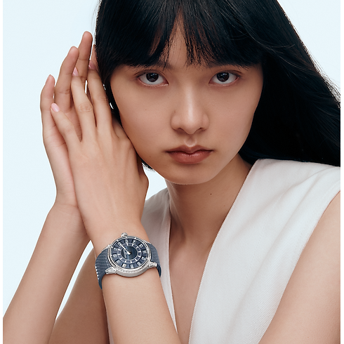 Tambour Spin Time, orologio automatico, 39,5 mm, oro bianco, occhio di falco e diamanti Orologi Tutti gli orologi } | LOUIS VUITTON (Zoom prodotto)
