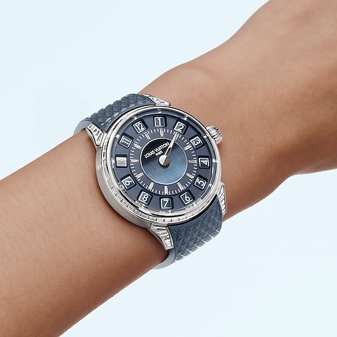 Tambour Spin Time, orologio automatico, 39,5 mm, oro bianco, occhio di falco e diamanti Orologi Tutti gli orologi } | LOUIS VUITTON (Zoom prodotto)