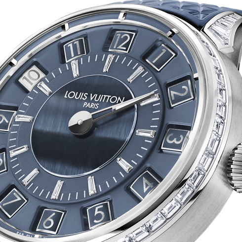 Tambour Spin Time, orologio automatico, 39,5 mm, oro bianco, occhio di falco e diamanti Orologi Tutti gli orologi } | LOUIS VUITTON (Zoom prodotto)