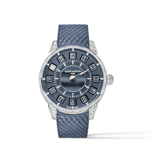 Tambour Spin Time, orologio automatico, 39,5 mm, oro bianco, occhio di falco e diamanti Orologi Tutti gli orologi } | LOUIS VUITTON (Zoom prodotto)