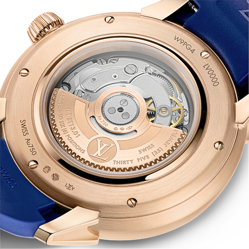 Tambour Spin Time, orologio automatico, 39,5 mm, oro rosa, opale e zaffiri Orologi Tutti gli orologi } | LOUIS VUITTON (Zoom prodotto)
