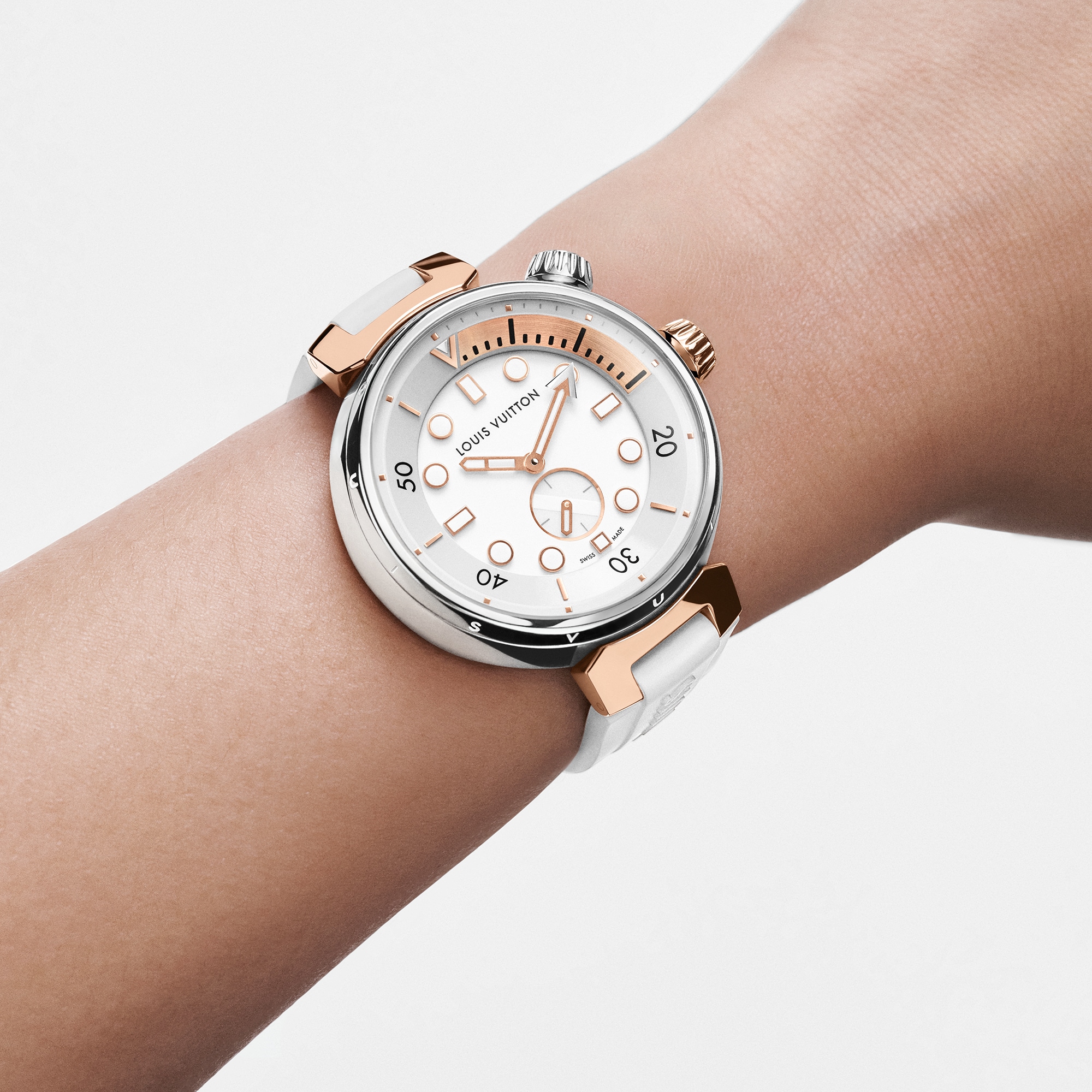 Tambour Street Diver, orologio al quarzo, 39,5 mm, acciaio e oro rosa  Orologi Tutti gli orologi } | LOUIS VUITTON (Zoom prodotto)