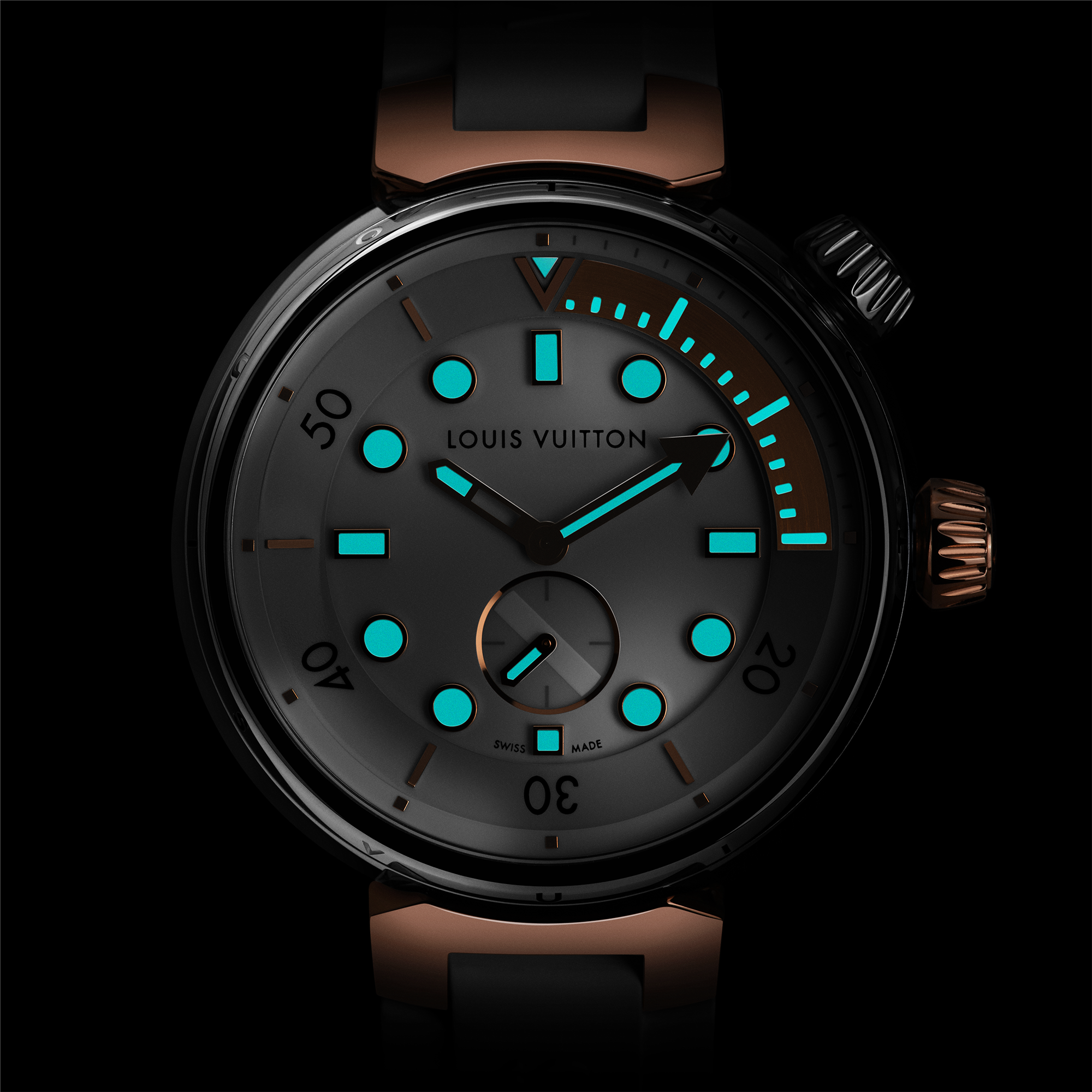Tambour Street Diver, orologio al quarzo, 39,5 mm, acciaio e oro rosa  Orologi Tutti gli orologi } | LOUIS VUITTON (Zoom prodotto)