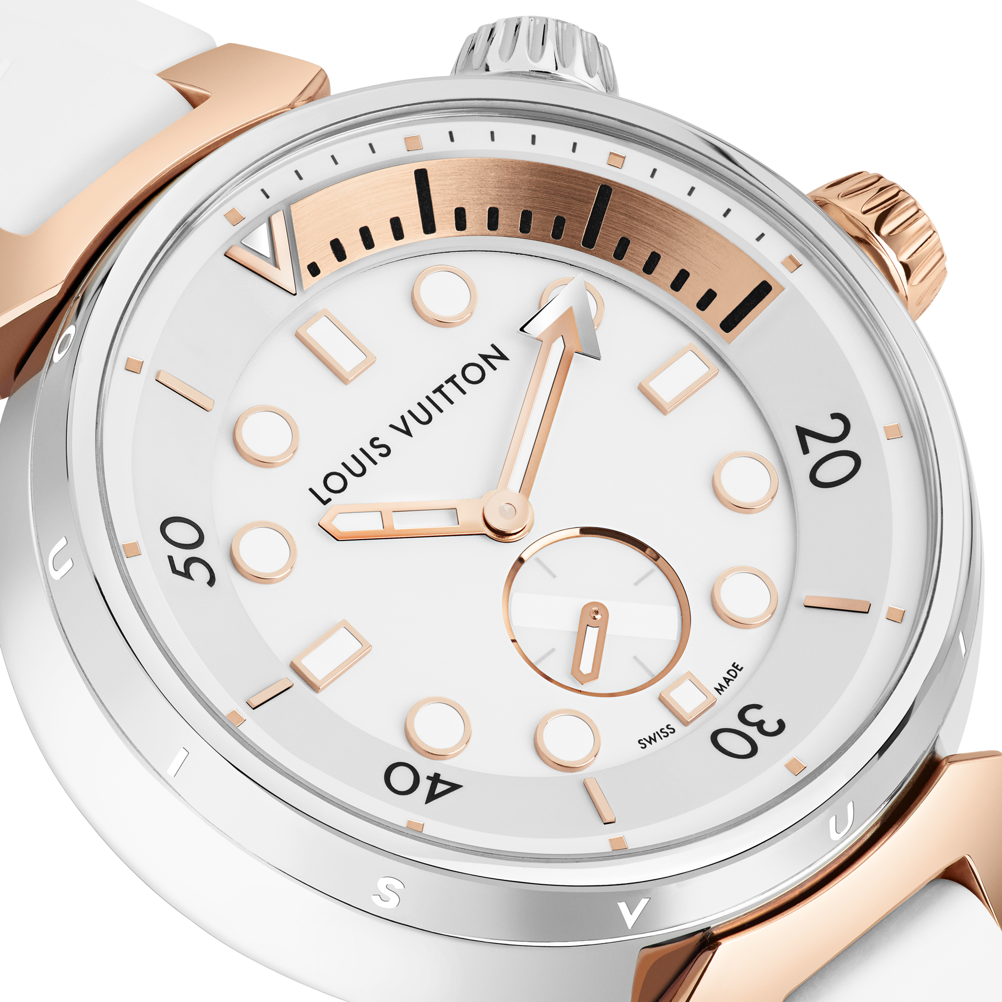 Tambour Street Diver, orologio al quarzo, 39,5 mm, acciaio e oro rosa  Orologi Tutti gli orologi } | LOUIS VUITTON (Zoom prodotto)