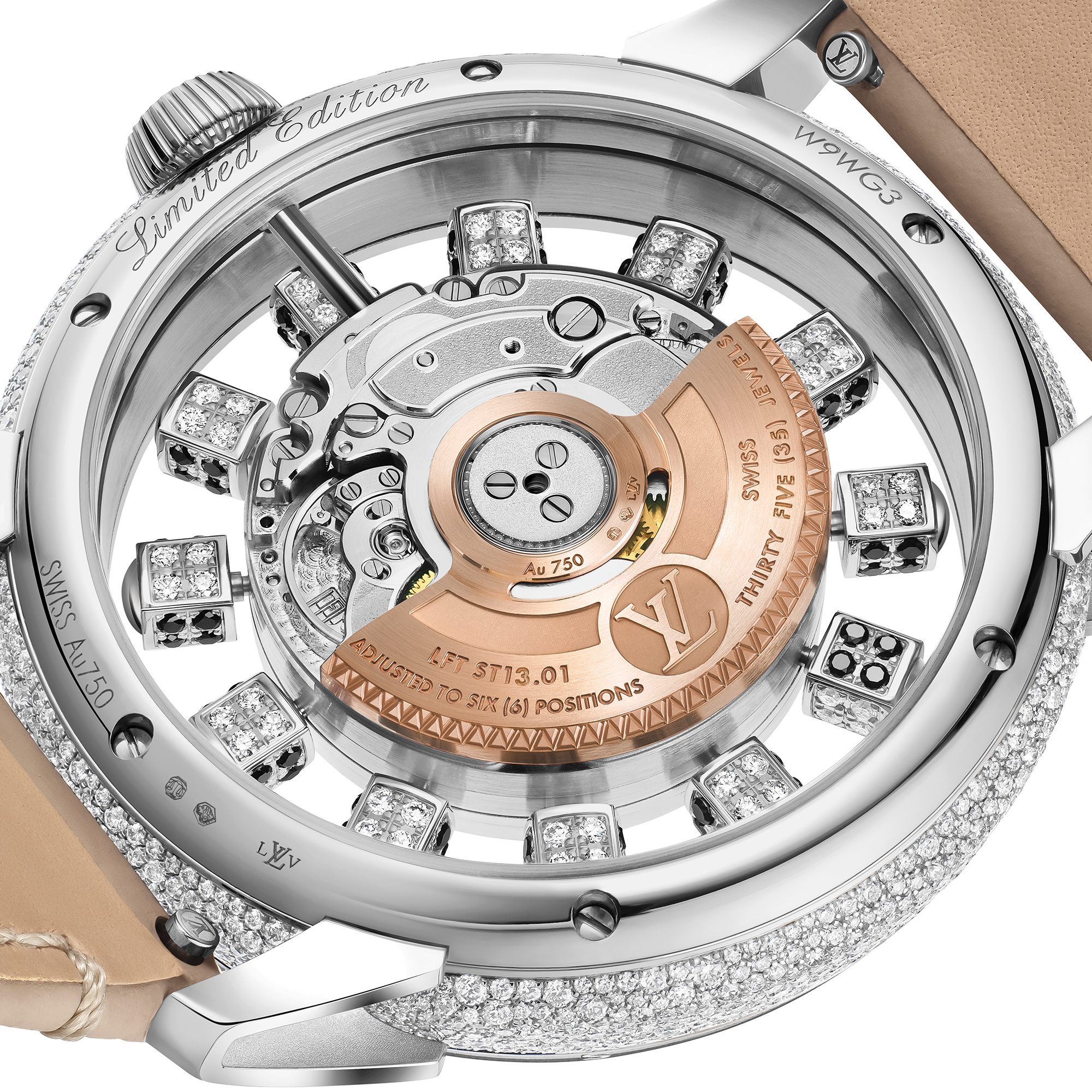 Tambour Taiko Spin Time Air, orologio automatico, 42,5 mm, oro bianco, occhio di falco e diamanti  Orologi Tutti gli orologi } | LOUIS VUITTON (Zoom prodotto)