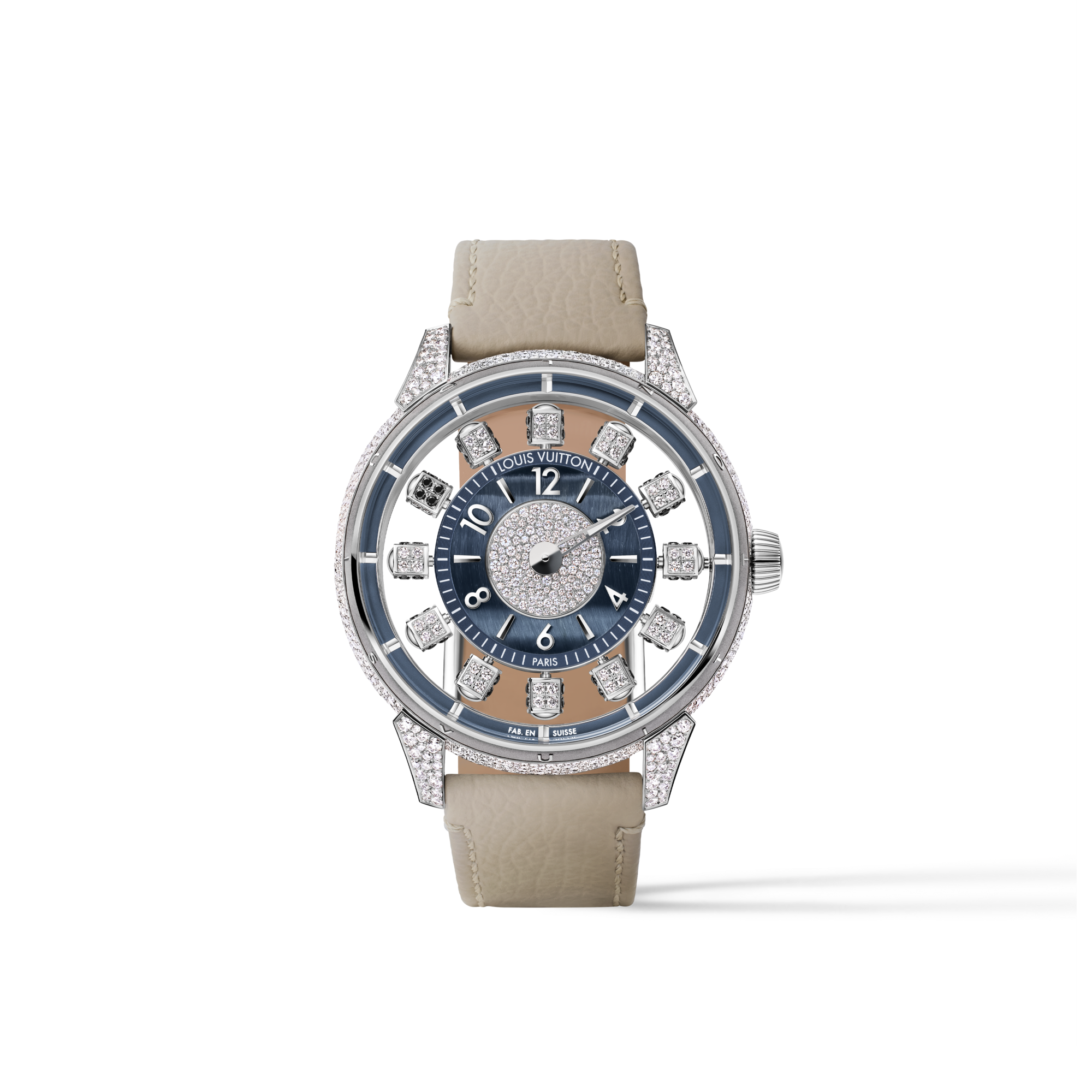 Tambour Taiko Spin Time Air, orologio automatico, 42,5 mm, oro bianco, occhio di falco e diamanti  Orologi Tutti gli orologi } | LOUIS VUITTON (Zoom prodotto)