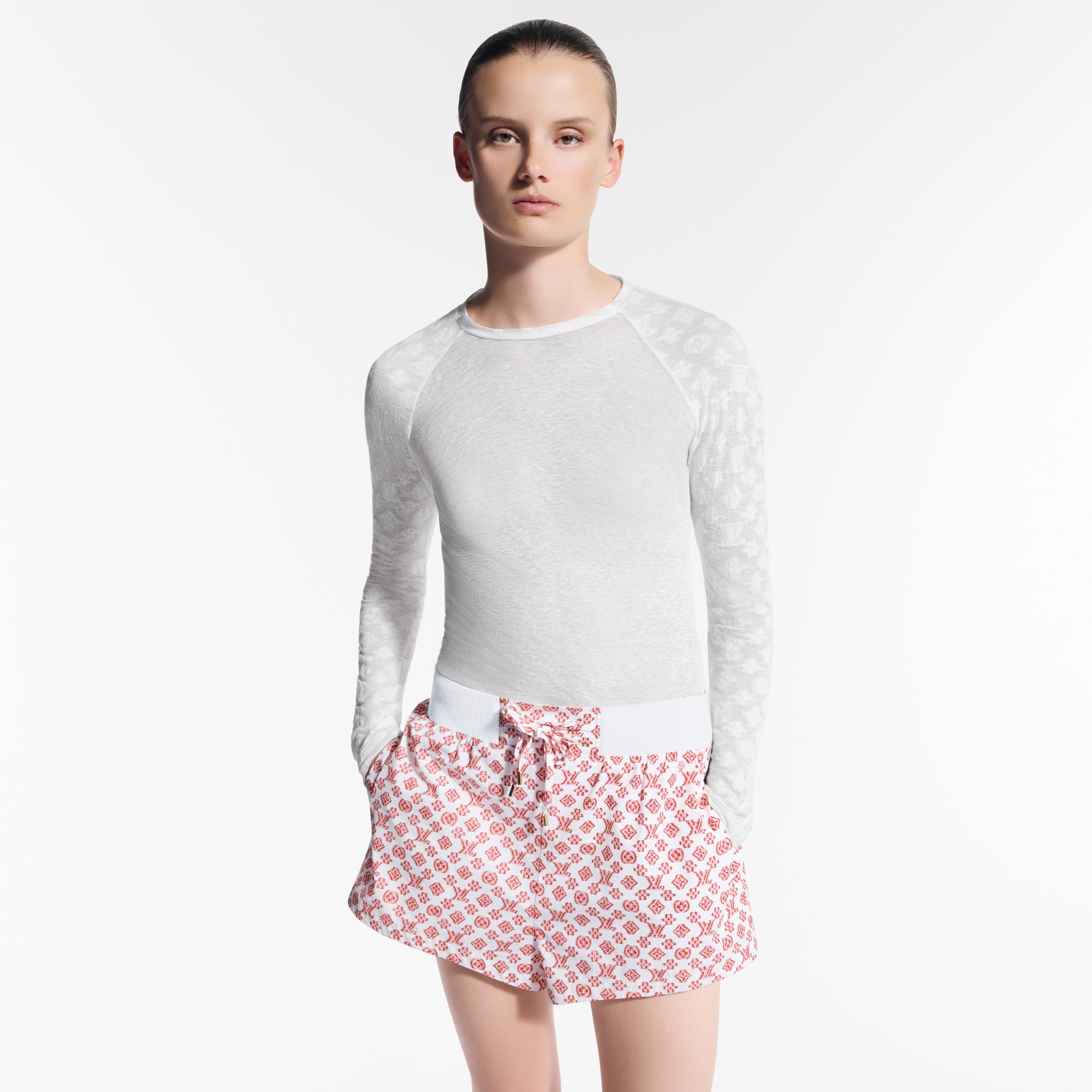 Top a maniche lunghe con dettagli di motivo Monogram  Donna Abbigliamento Camicie e T-Shirt | LOUIS VUITTON (Zoom prodotto)