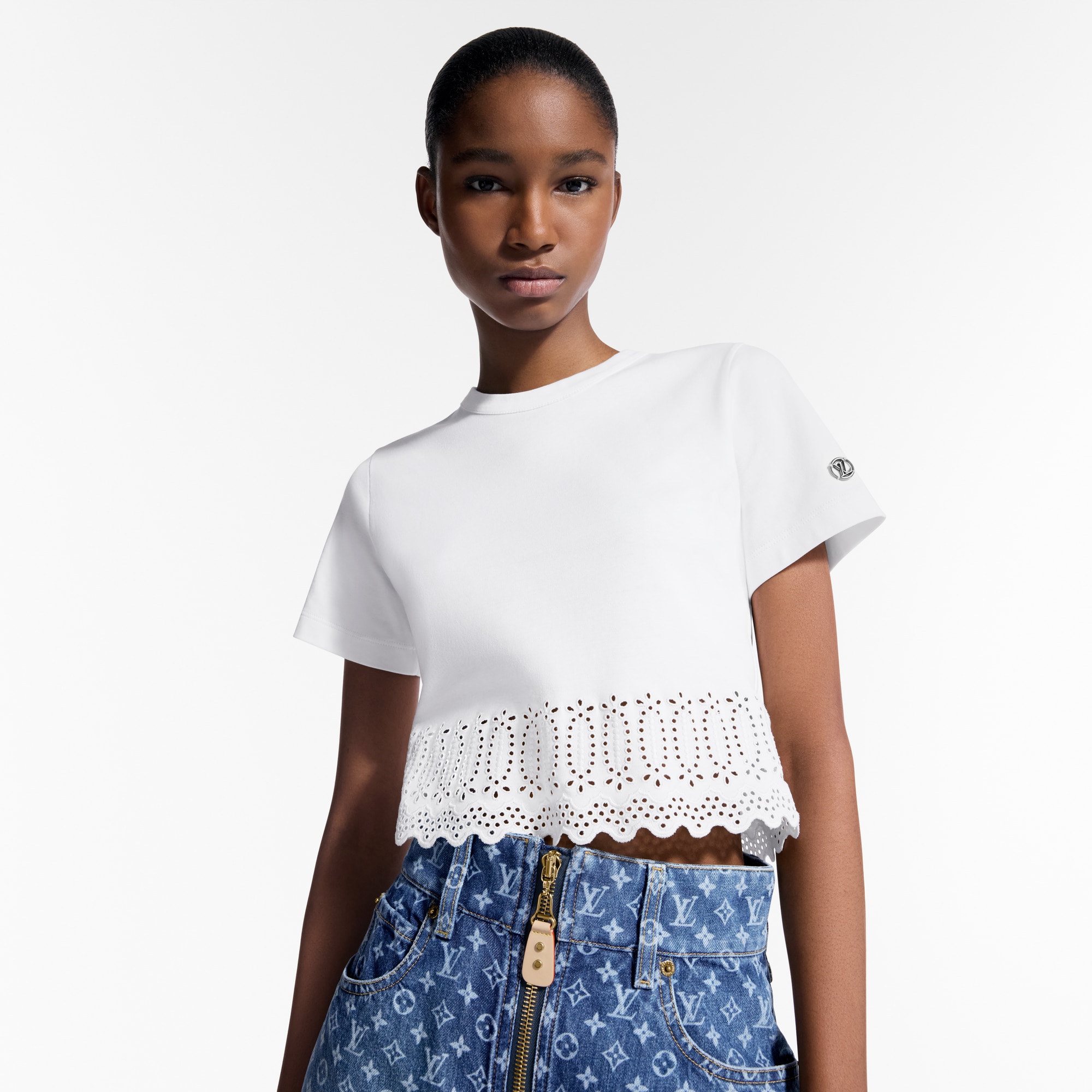 Top corto con finiture in Sangallo  Donna Abbigliamento Camicie e T-Shirt | LOUIS VUITTON (Zoom prodotto)