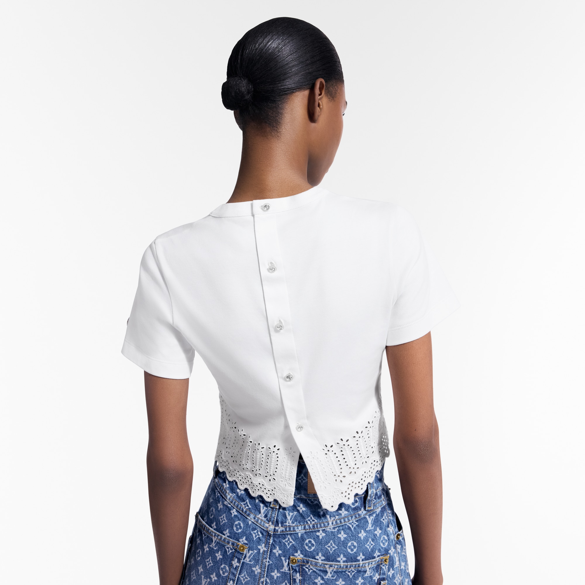 Top corto con finiture in Sangallo  Donna Abbigliamento Camicie e T-Shirt | LOUIS VUITTON (Zoom prodotto)