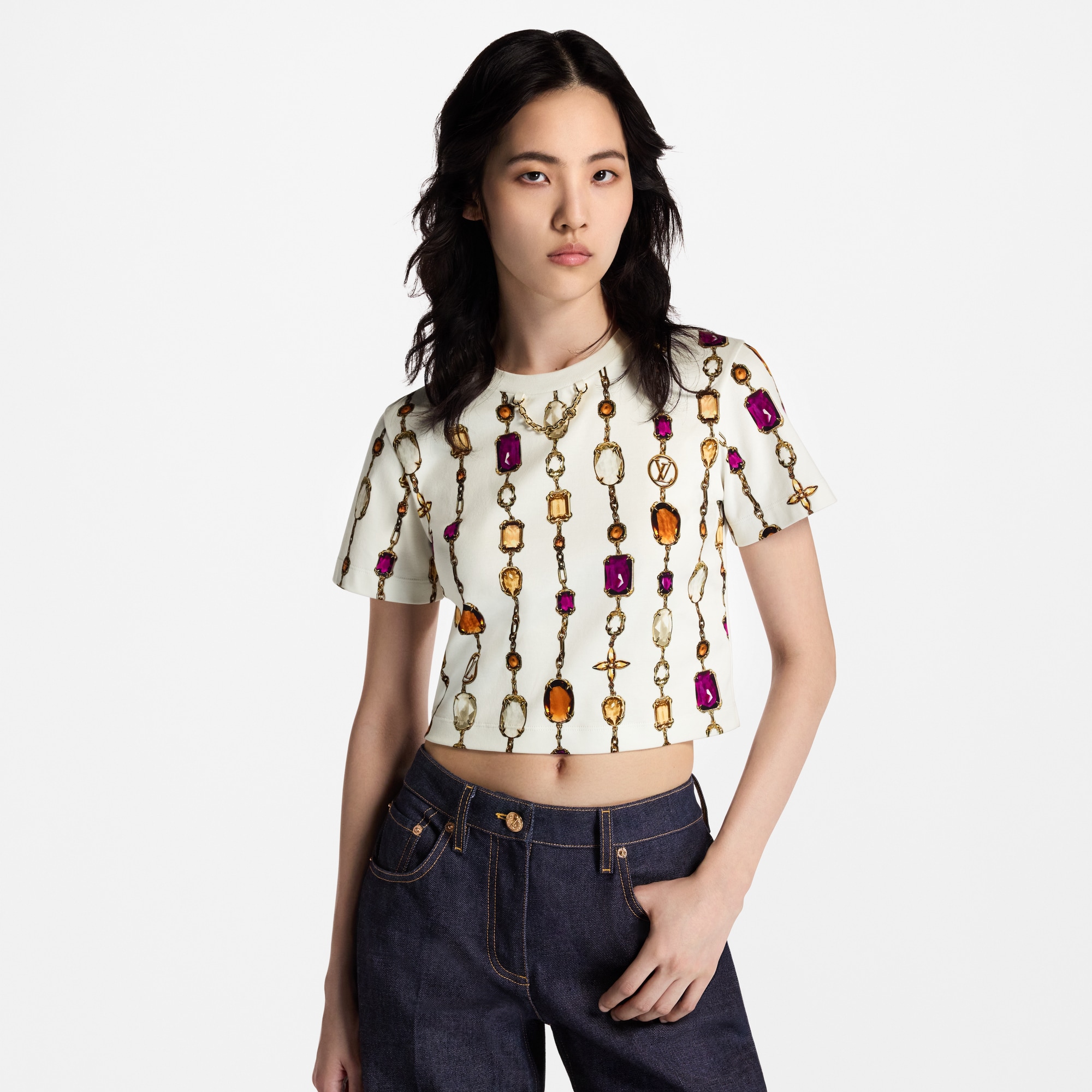 Top corto con motivo di collana stampato  Donna Abbigliamento Camicie e T-Shirt | LOUIS VUITTON (Zoom prodotto)