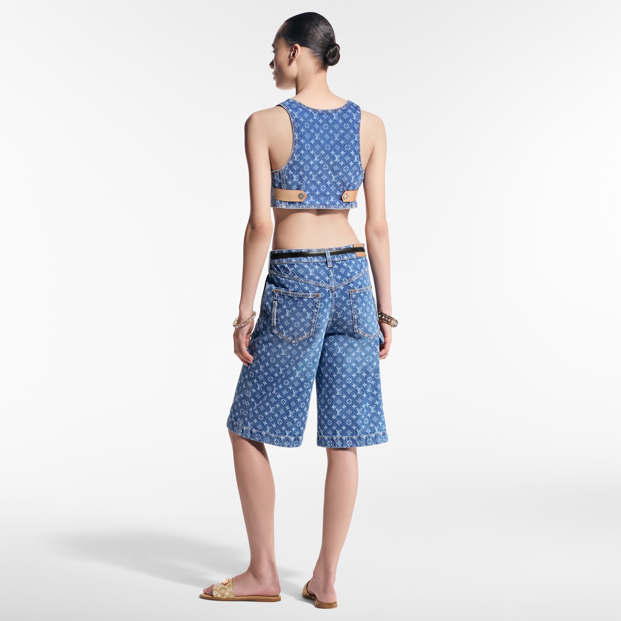 Top corto in denim con motivo Monogram  Donna Abbigliamento Camicie e T-Shirt | LOUIS VUITTON (Zoom prodotto)