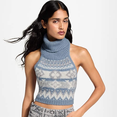 Top corto in maglia con motivo alpino cropped view
