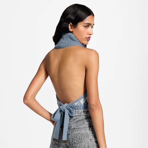 Top corto in maglia con motivo alpino cropped worn view