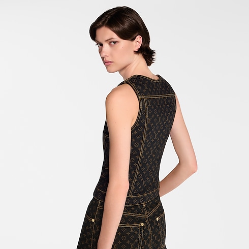 Top in denim con motivo Monogram e bottoni anteriori Donna Abbigliamento Camicie e T-Shirt | LOUIS VUITTON (Zoom prodotto)