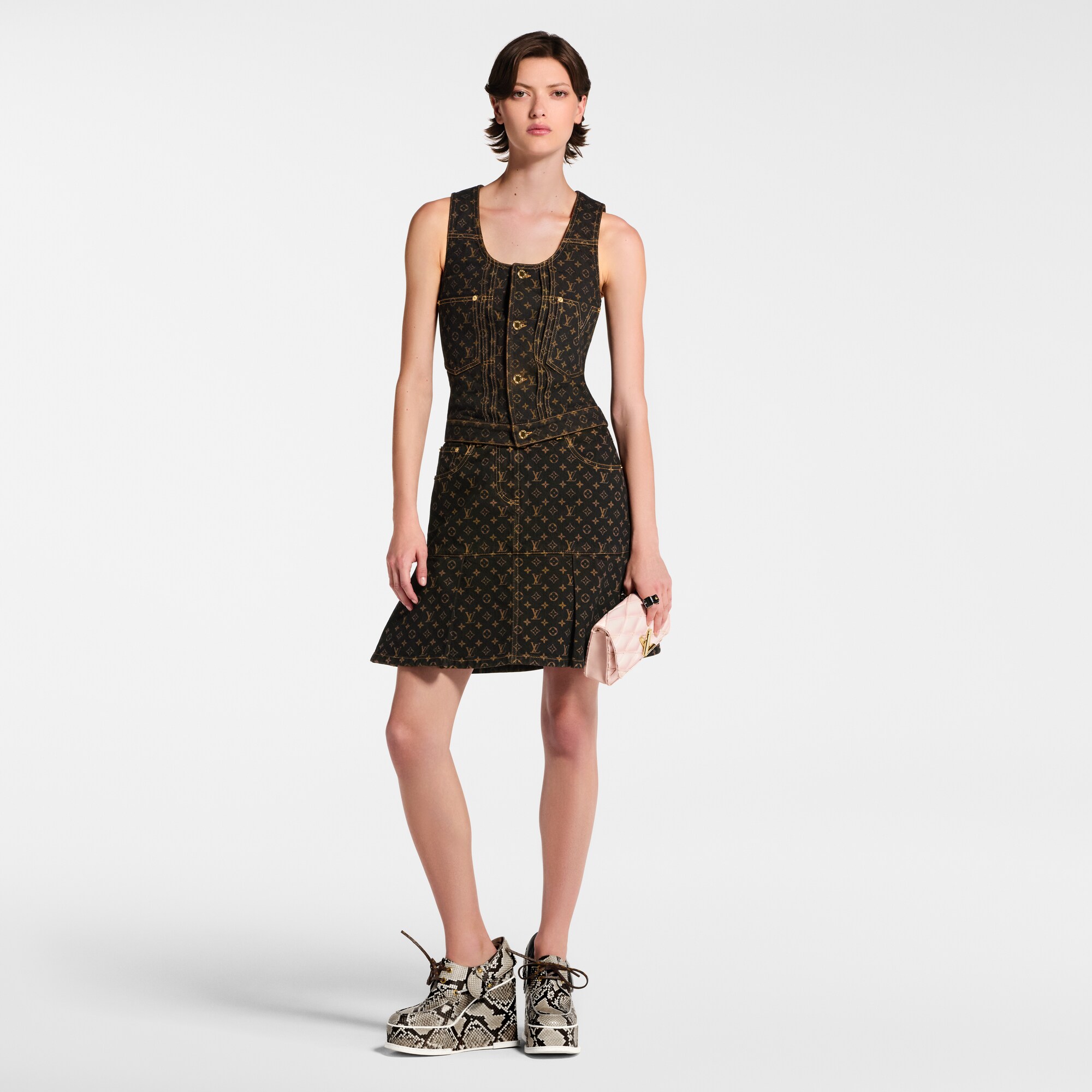 Top in denim con motivo Monogram e bottoni anteriori  Donna Abbigliamento Camicie e T-Shirt | LOUIS VUITTON (Zoom prodotto)