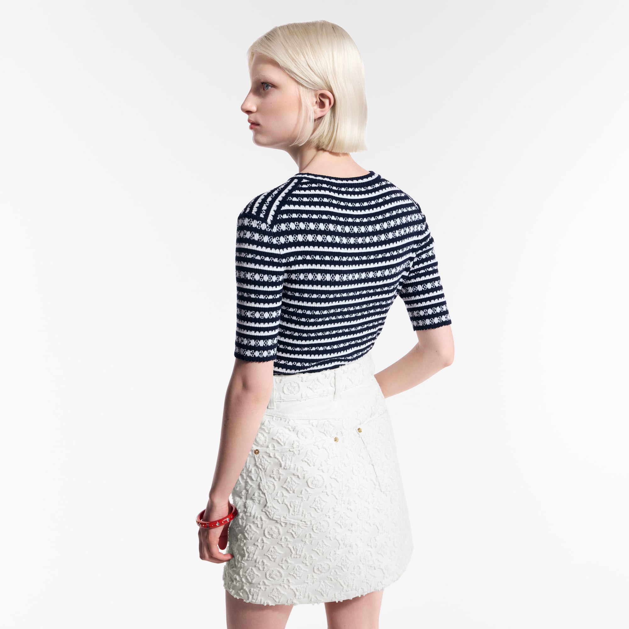 Top in maglia con motivo a righe e dettagli smerlati  Donna Abbigliamento Camicie e T-Shirt | LOUIS VUITTON (Zoom prodotto)