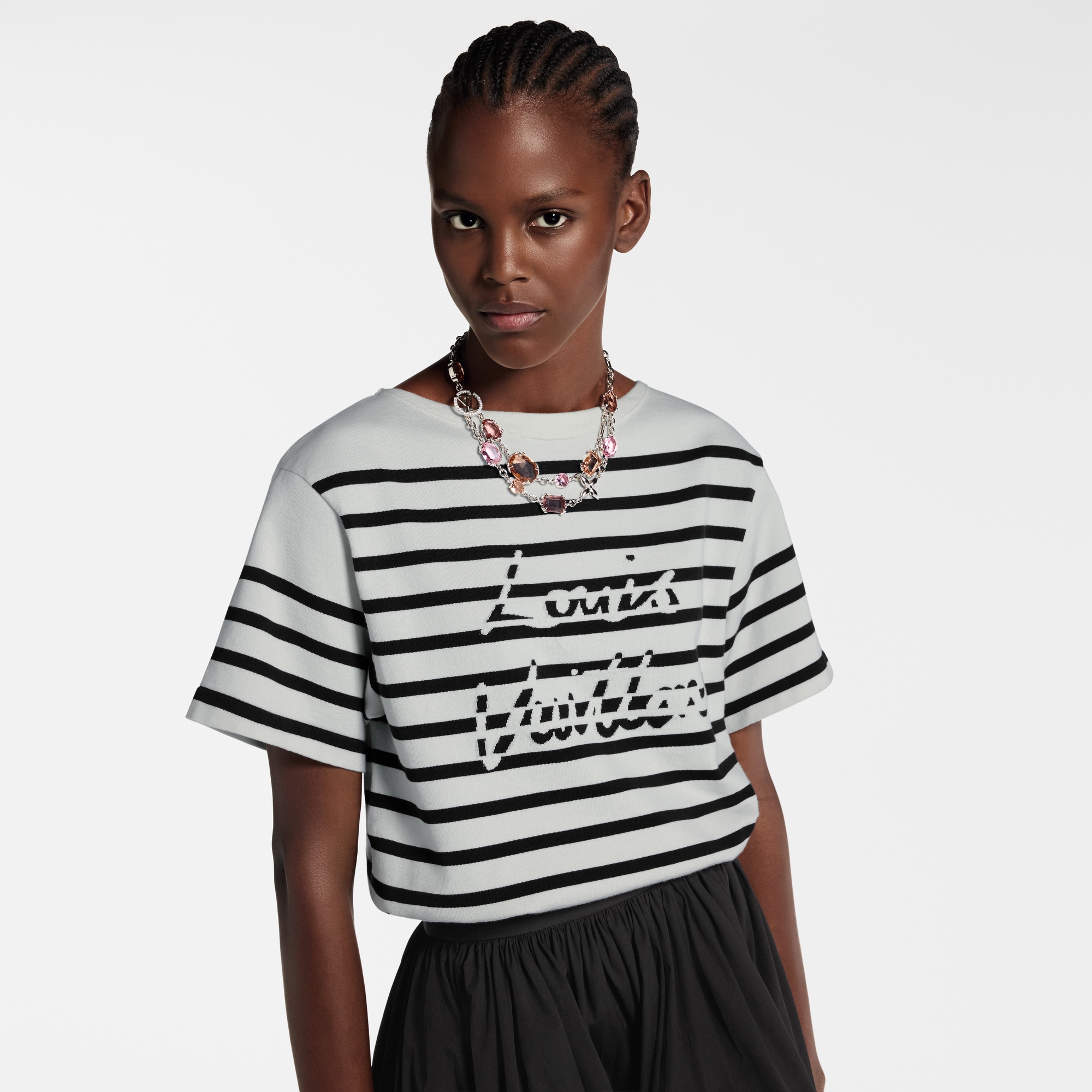 Top in maglia con motivo a righe e firma  Donna Abbigliamento Camicie e T-Shirt | LOUIS VUITTON (Zoom prodotto)