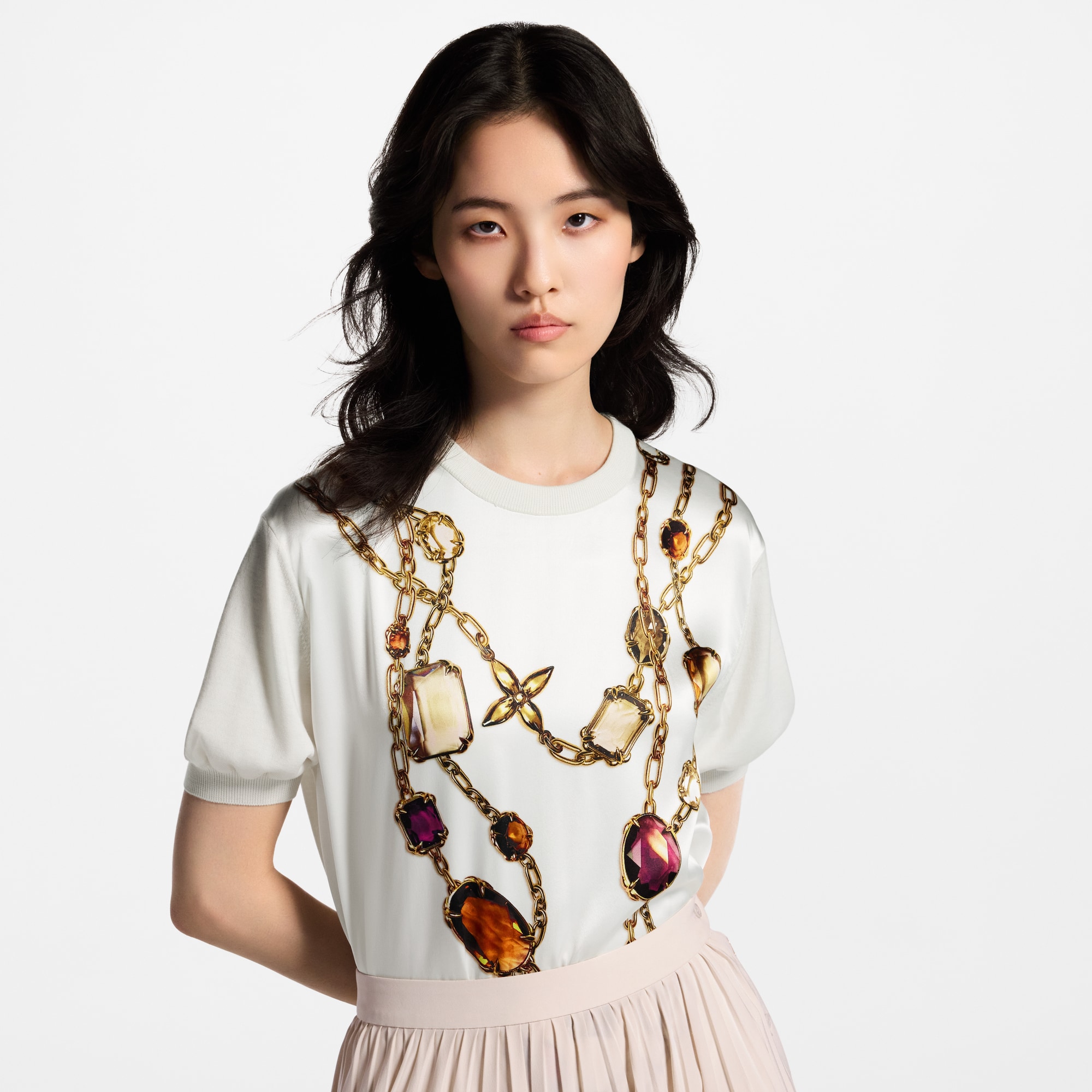 Top in maglia con motivo di collana stampato effetto trompe-l