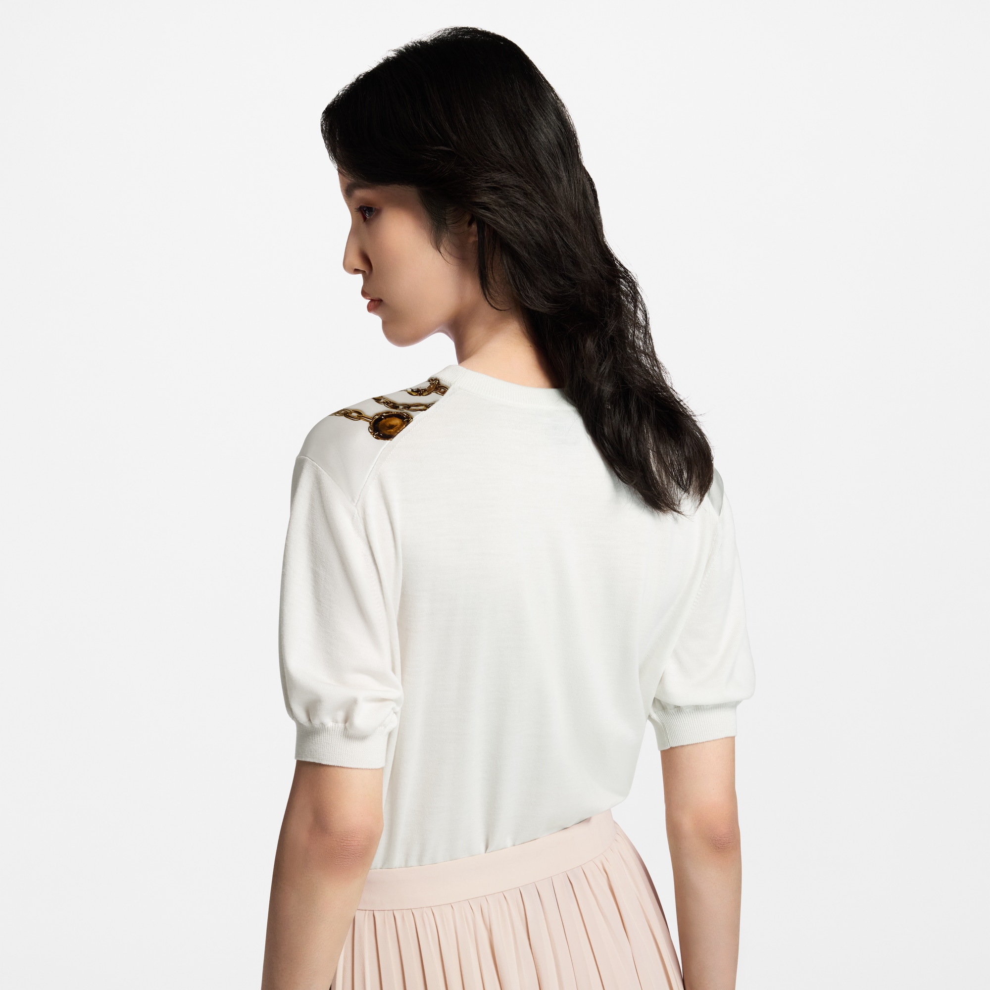 Top in maglia con motivo di collana stampato effetto trompe-l