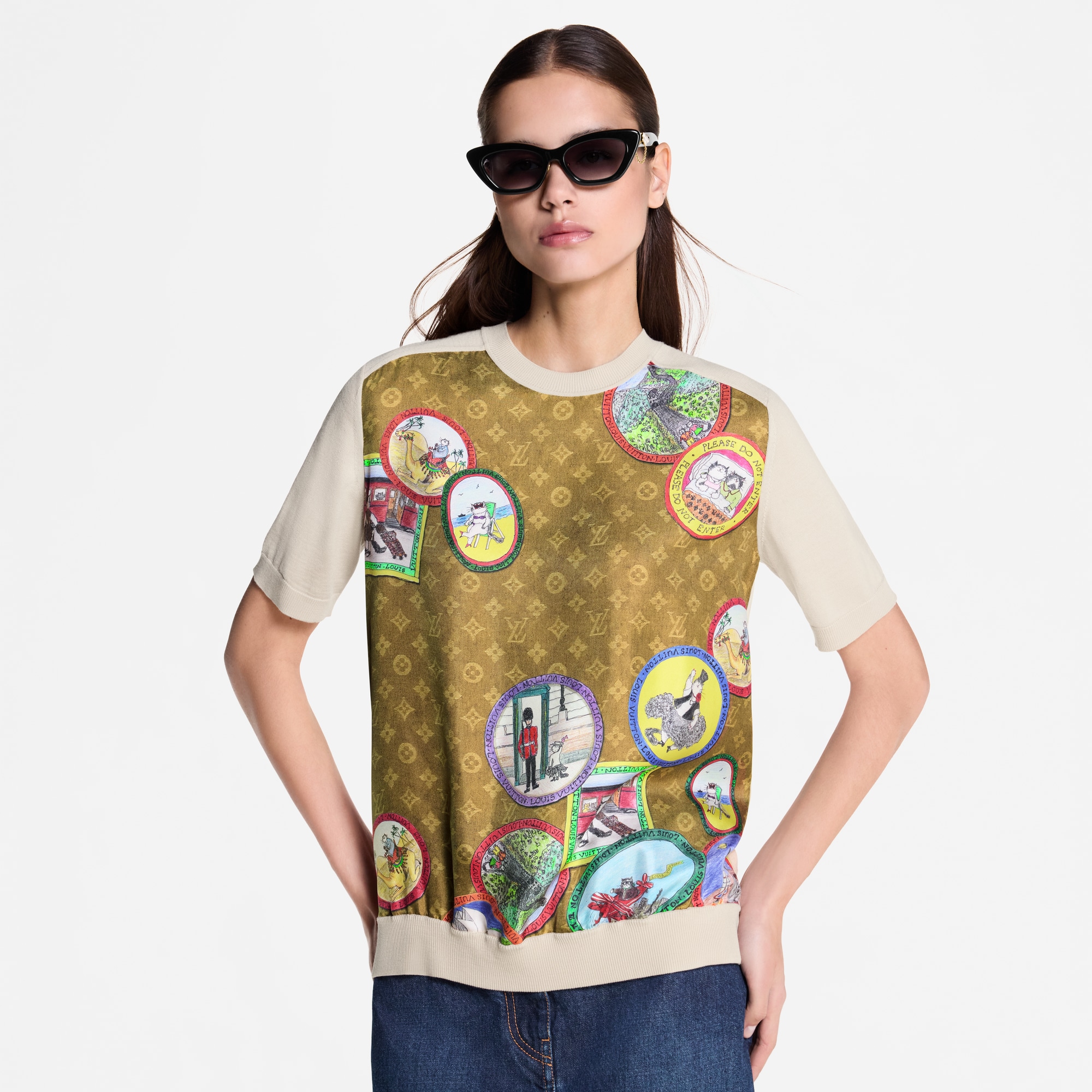 Top in maglia con motivo Monogram Cat Stamp  Donna Abbigliamento Camicie e T-Shirt | LOUIS VUITTON (Zoom prodotto)