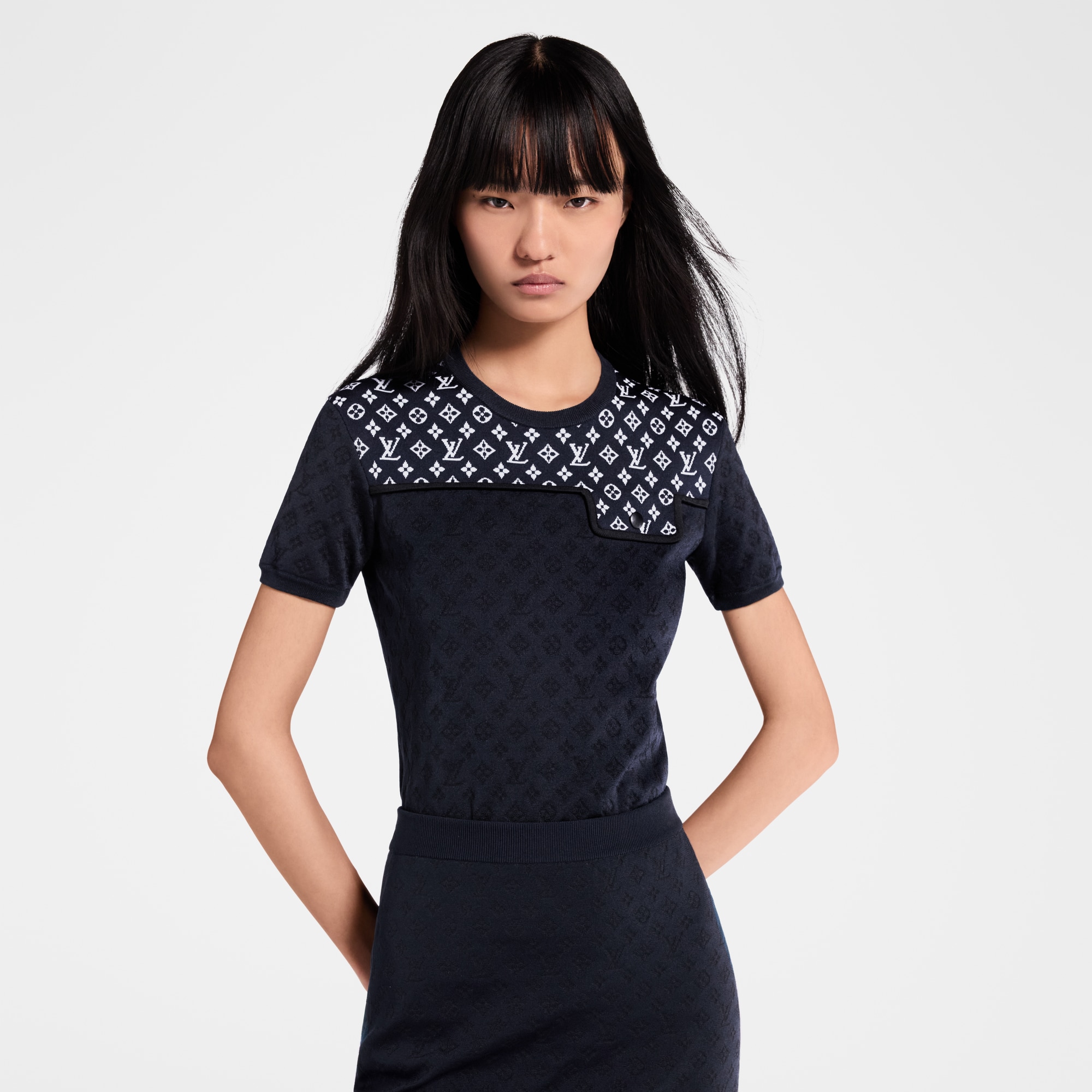Top in maglia con motivo Monogram in trama jacquard  Donna Abbigliamento Camicie e T-Shirt | LOUIS VUITTON (Zoom prodotto)